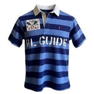 Polo Ralph Lauren Blue Stripe Graphic Design Short Sleeve Polo Shirt Size Large
